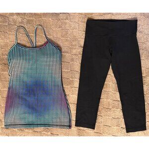 Lot of 2 Lululemon Power Y Tank Yoga Top Wunder Under Crop Leggings Yoga Black 4